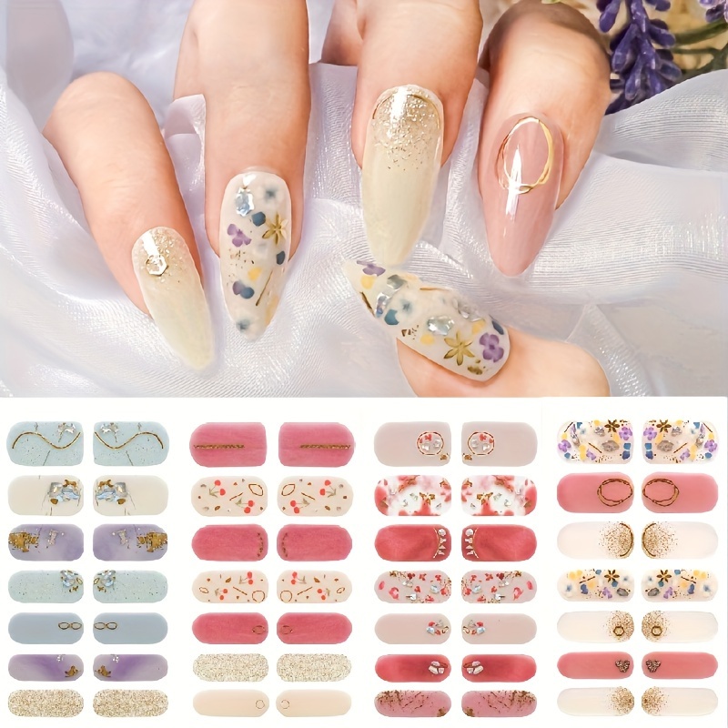 

5 Sheet Full Wrap Nail Polish Stickers, Spring Nail Strips Self-adhesive Gel Nail Strips,nail Art Decals For Home Women Girls Nail Decorations