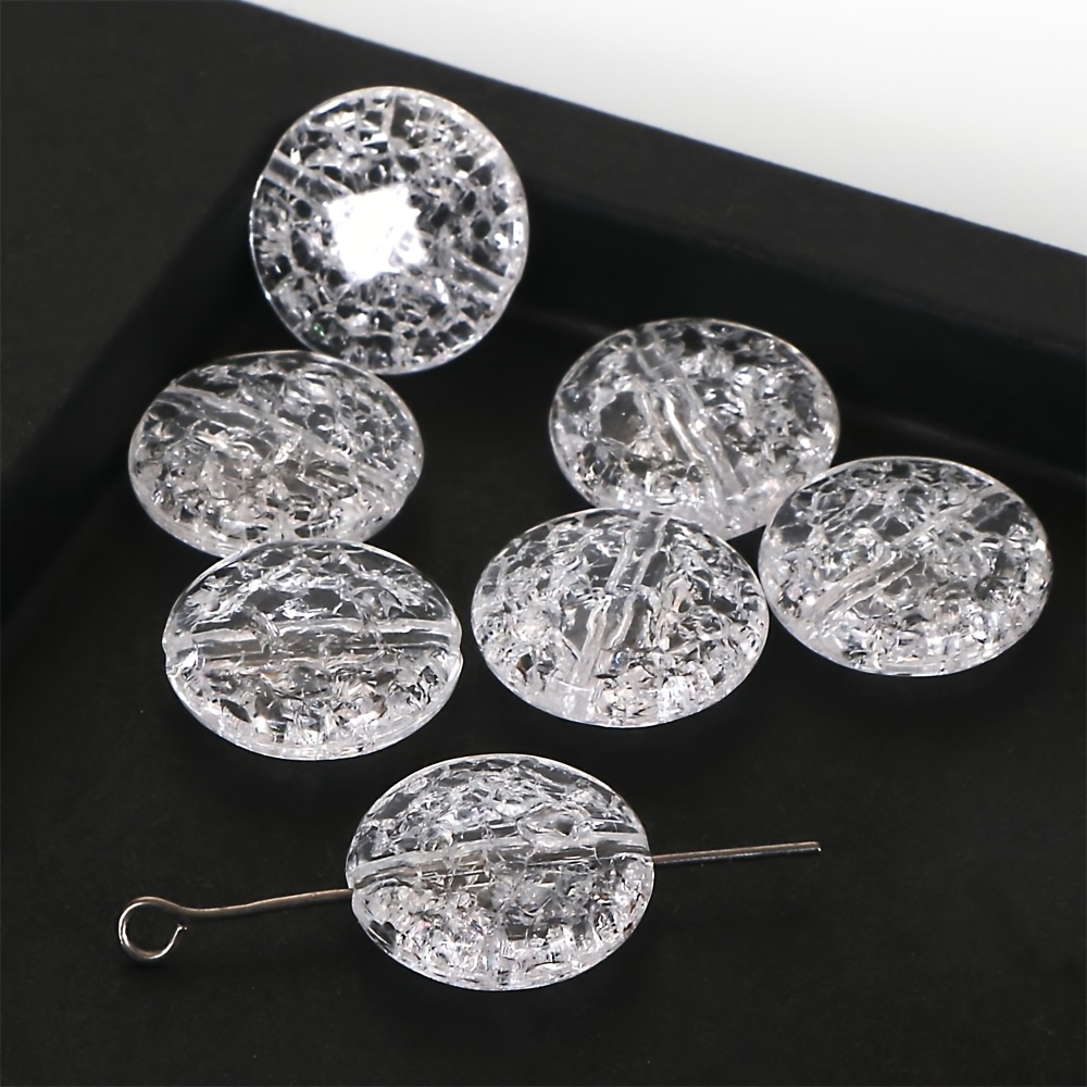 2d Flat, 25pcs 15mm Transparent Crackle Acrylic Beads - Flat Round Loose Beads For Making, Necklaces, Bracelets & Earrings, Plastic, Scattered Beads