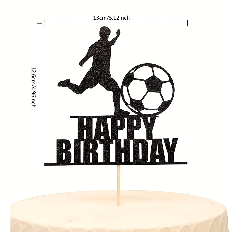 Image of 1 Pack Glitter Black Soccer Cake Topper Happy Birthday Sign Football Player Cake Decorations For Sport Theme Birthday Party Decoration Supplies