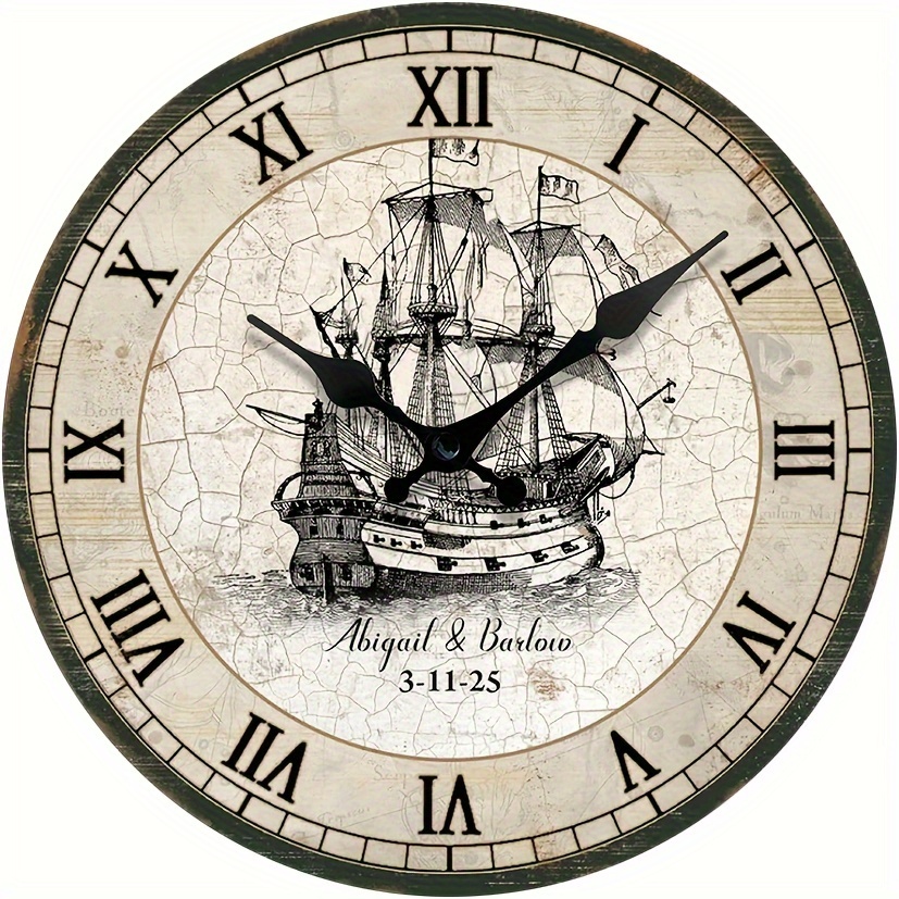 TEMU A Retro-style Sailing Ship Decorative Silent Wall Clock, Aa Battery (battery Not Included)