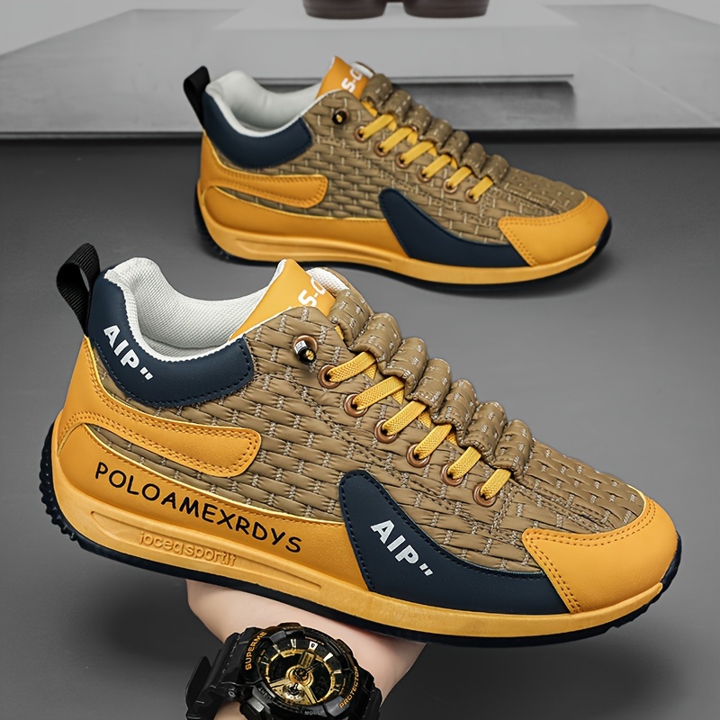 Baskets Casual Homme Style Rue Chaussures de sport casual pour hommes 2024 Nouvelle tendance de style de rue géométrique, hauteur mi-haute, bout rond, lacets, doublure en tissu, semelle en EVA, semelle en PVC, upper en PU, pour usage quotidien et en plein air