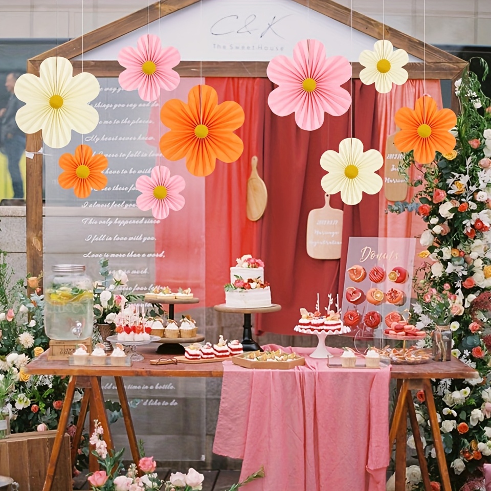9 teiliges set rosa orange party deko papierblume deko wand