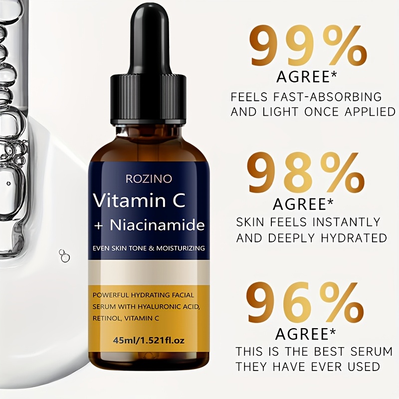Efect Instant de Lifting și Fermitate. Esență cu Acid Hialuronic și Nicotinamidă, Îngrijire a Pielii, Antioxidant pentru Pungi de Sub Ochi, Cearcăne și Riduri, Reduce Vizibil Cearcănele, Ridurile și Semnele de Îmbătrânire, Hidratare Profundă în 5 Secunde, Hidratare Puternică