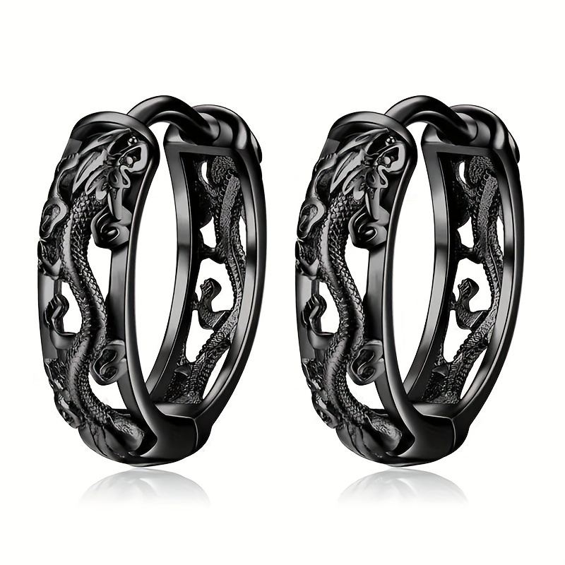 Image of 1 Pair Of Casual Fashionable College Style Men's Versatile Dragon Patterned Earrings For Daily Leisure