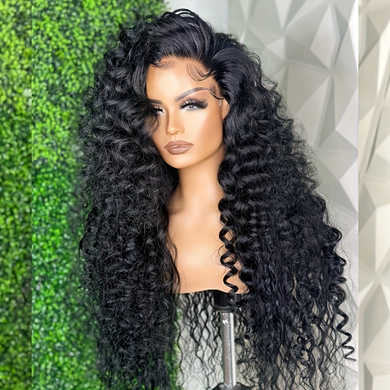 TEMU 30inch Deep Wave Wigs Curly Wave Wigs Hd Lace Pre Wigs 200 Density Heat Resistant Fiber Wig For Women Black Color Long Curly Wig For Daily Use
