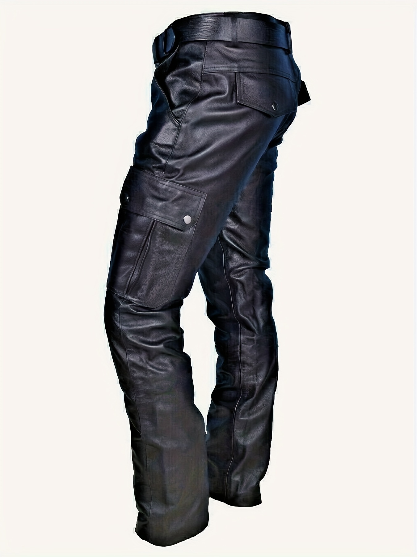 Men's Chic Pu Leather Pants Multi Pocket Casual Biker - Temu