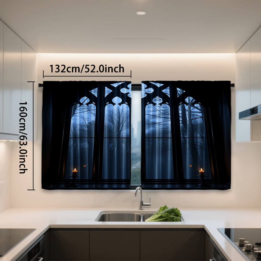 set van 2, gothic gordijnen voor een huis met een horror-thema, met stangzak ontwerp, geschikt voor slaapkamer en woonkamer, ideaal voor huis- en kamerdecoratie.