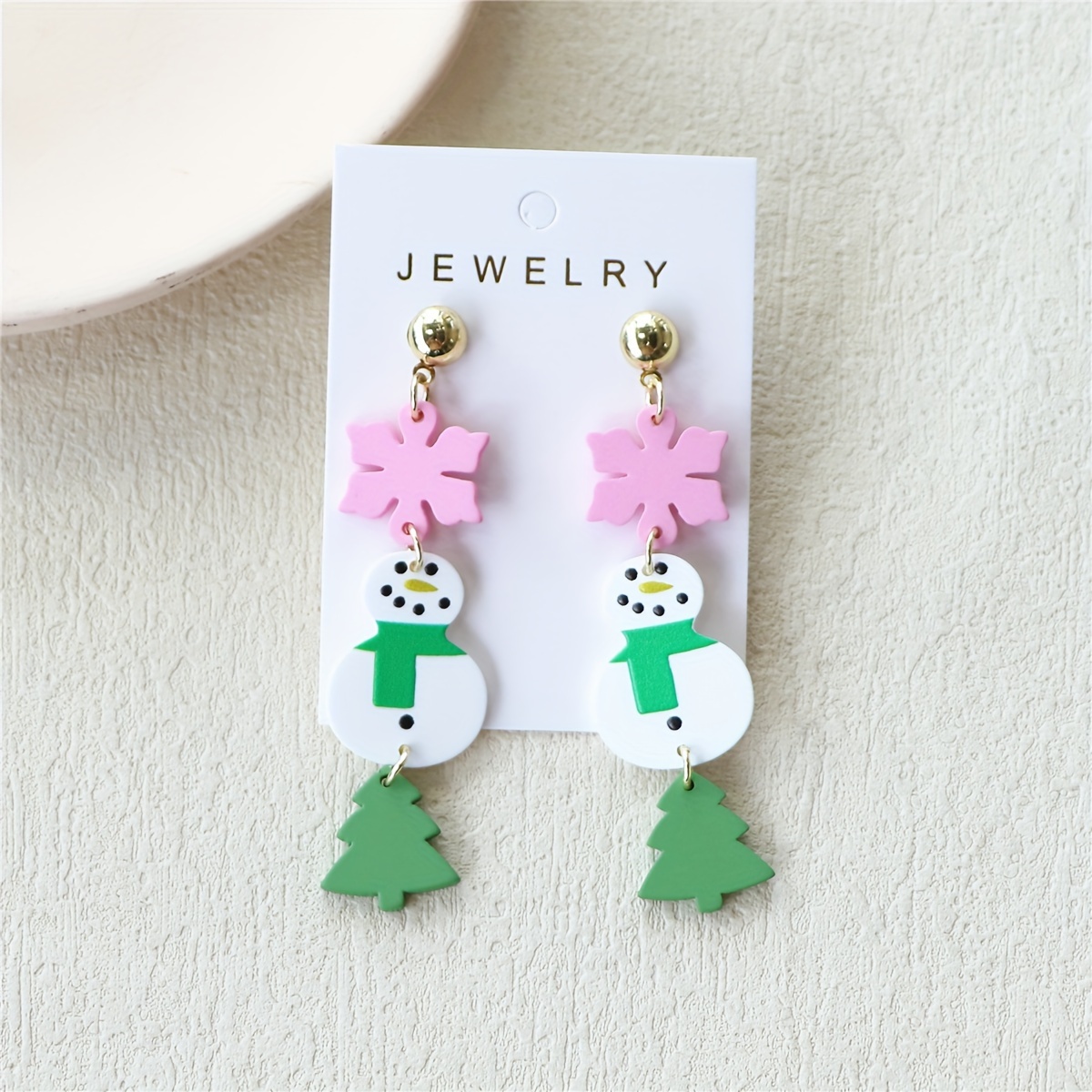 

Pink & Snowman Christmas Tree Acrylic Dangle Earrings - Cute Party Accessory For Women, Stainless Steel Posts