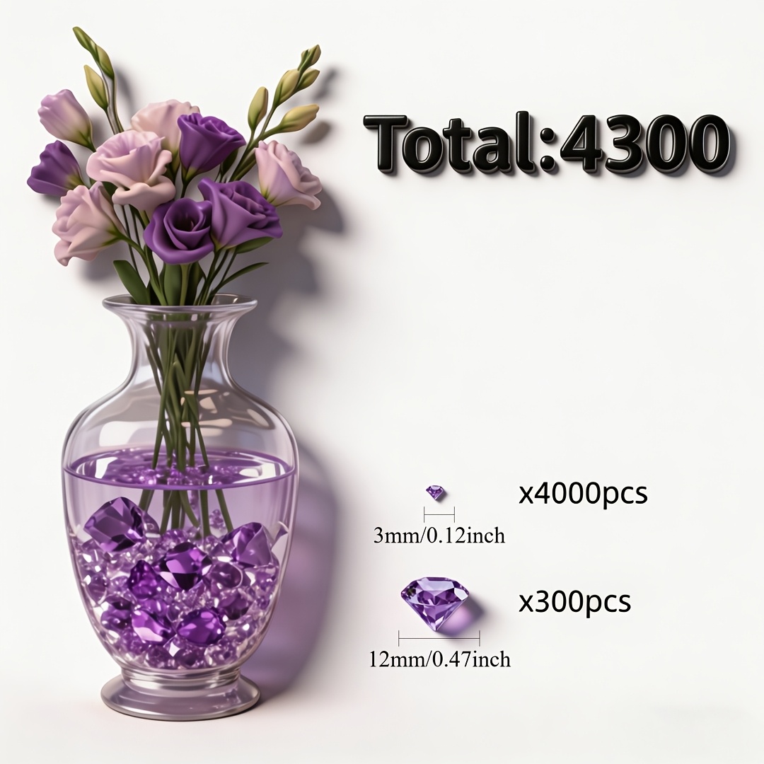 TEMU 4300pcs Purple Fake Diamonds, Glittering Gems For Crafting, Wedding & Birthday Gifts, Table Decor, Vase Filling, Mother's Day, Thanksgiving Day,