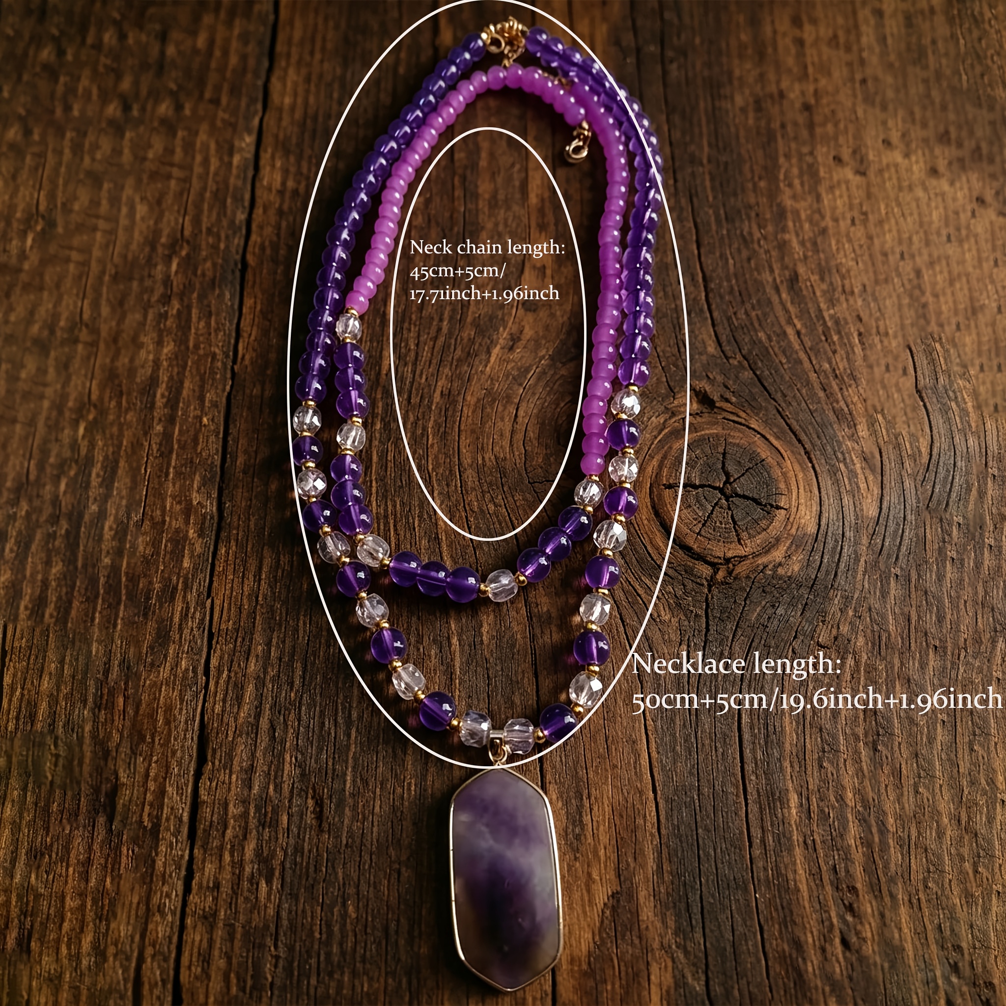 Women's Double-Layered Amethyst Necklace Set — Bohemian Style