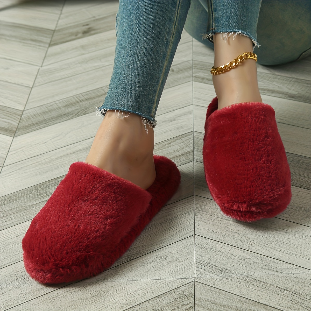 

Solid Color Minimalist Home Slippers, Soft Sole Bedroom Plush Lined Cozy Shoes, Non-slip Floor Mute Shoes