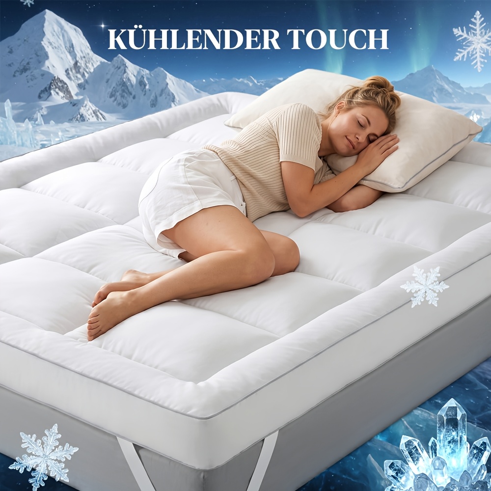 Premium Soft & Breathable Solid Color Mattress Topper - Easy Clean, Machine Washable, Fluffy Bedding For Bedroom, Dorm, , Apartment, Back-to-
