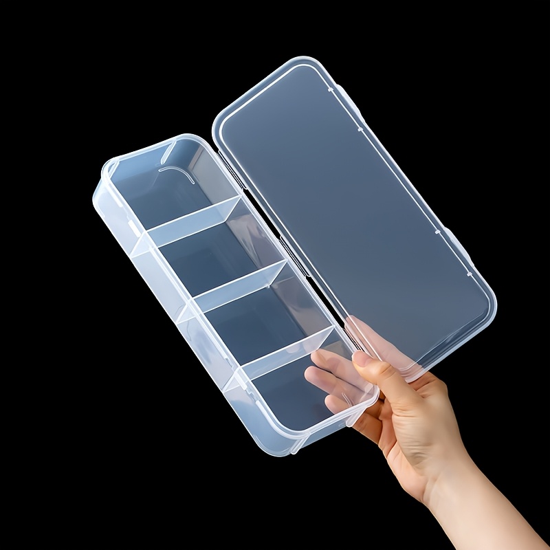 TEMU Boîte de rangement transparente à 4 compartiments, organisateur de pièces d'outils, boîte à outils transparente portative à plusieurs