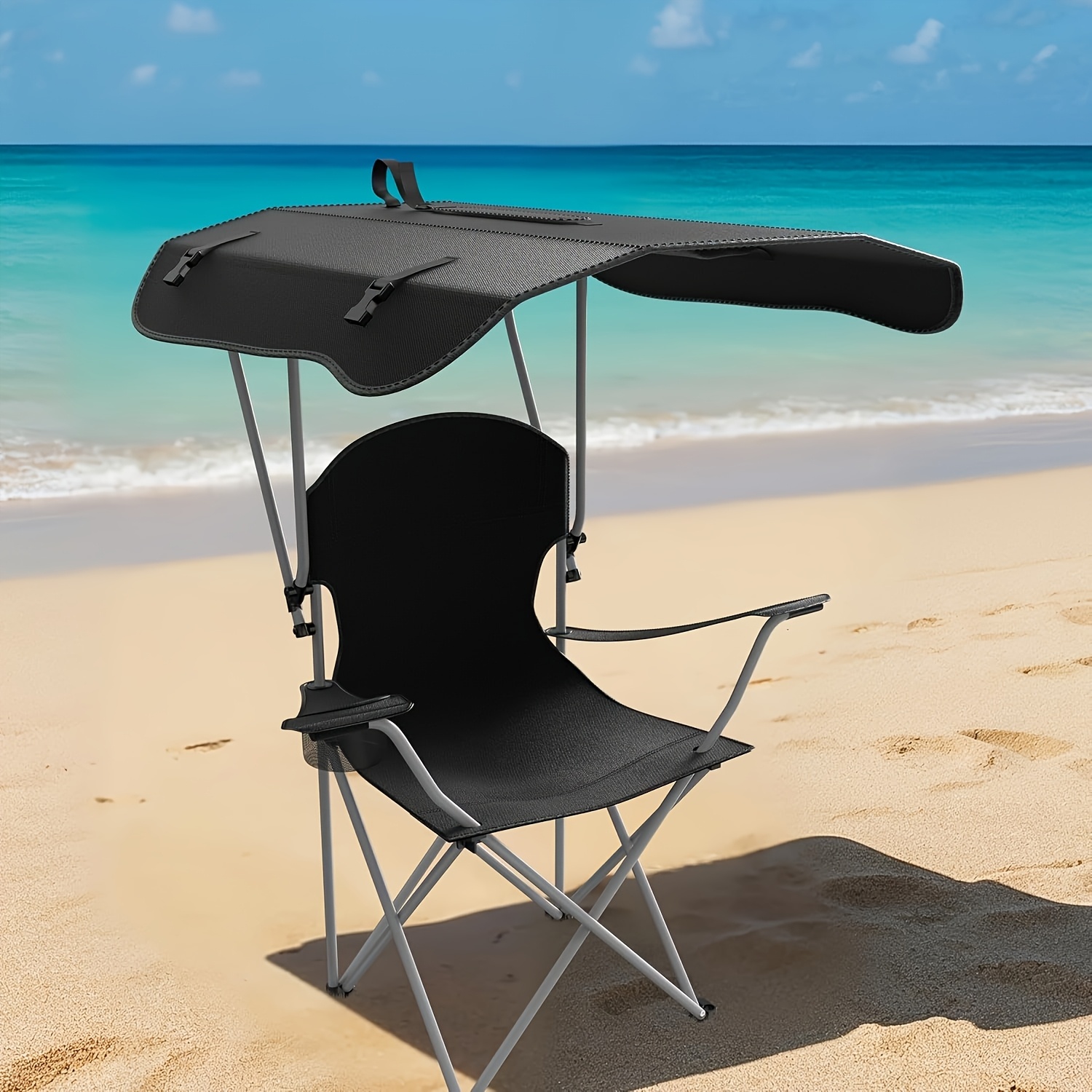 portable folding camping chair with canopy - lightweight oxford fabric outdoor beach chair, for fishing, picnics, and outdoor relaxation, camping chair, picnic essentials, foldable design, sturdy frame construction Product details 8