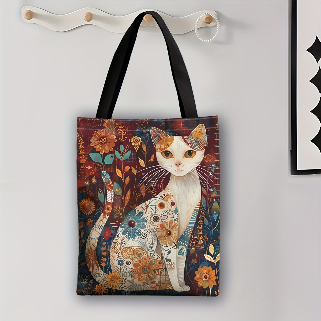 TEMU Art Cat Tote Bag - Spacious & Durable, For Shopping & Gifts, Washable