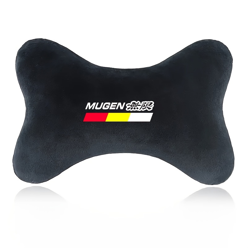 TEMU Infinite Logo Car Headrest Cushion - Made Of Plush Material, Ergonomically Designed For Neck Support, Soft And Breathable, Enhancing Driving And