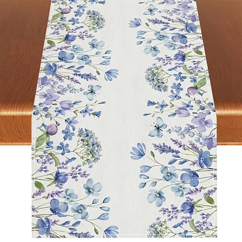 TEMU 1pc, Watercolor Floral Table Runner, Square Spring Flower Tablecloth, Farmhouse Easter Decor, For Home Kitchen Dining 13x48/13x72/13x108/inch