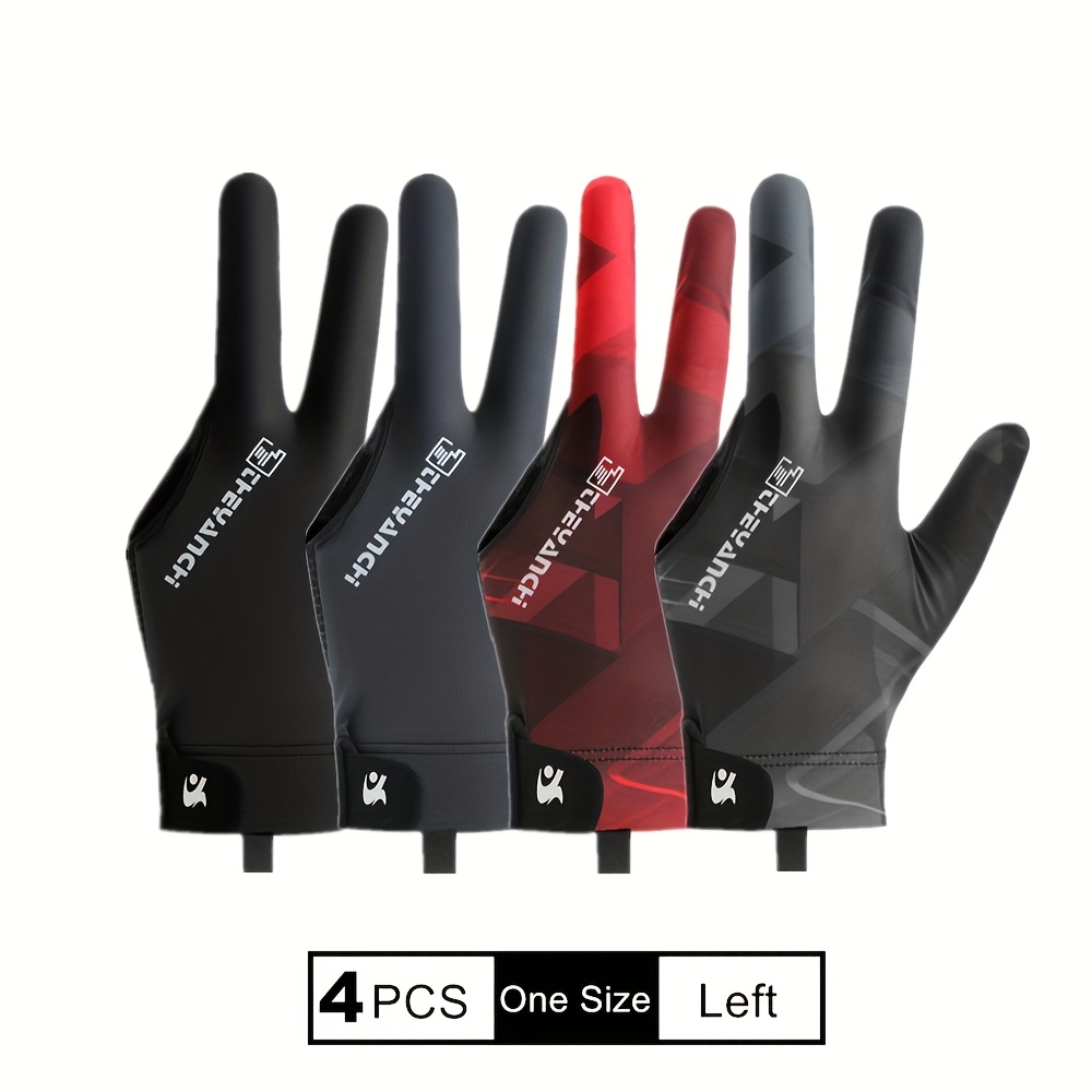 TEMU Ensemble de 4 gants de billard de piscine unisexe à trois doigts et à trois doigts - Prise élastique respirante et antidérapante avec fermeture,