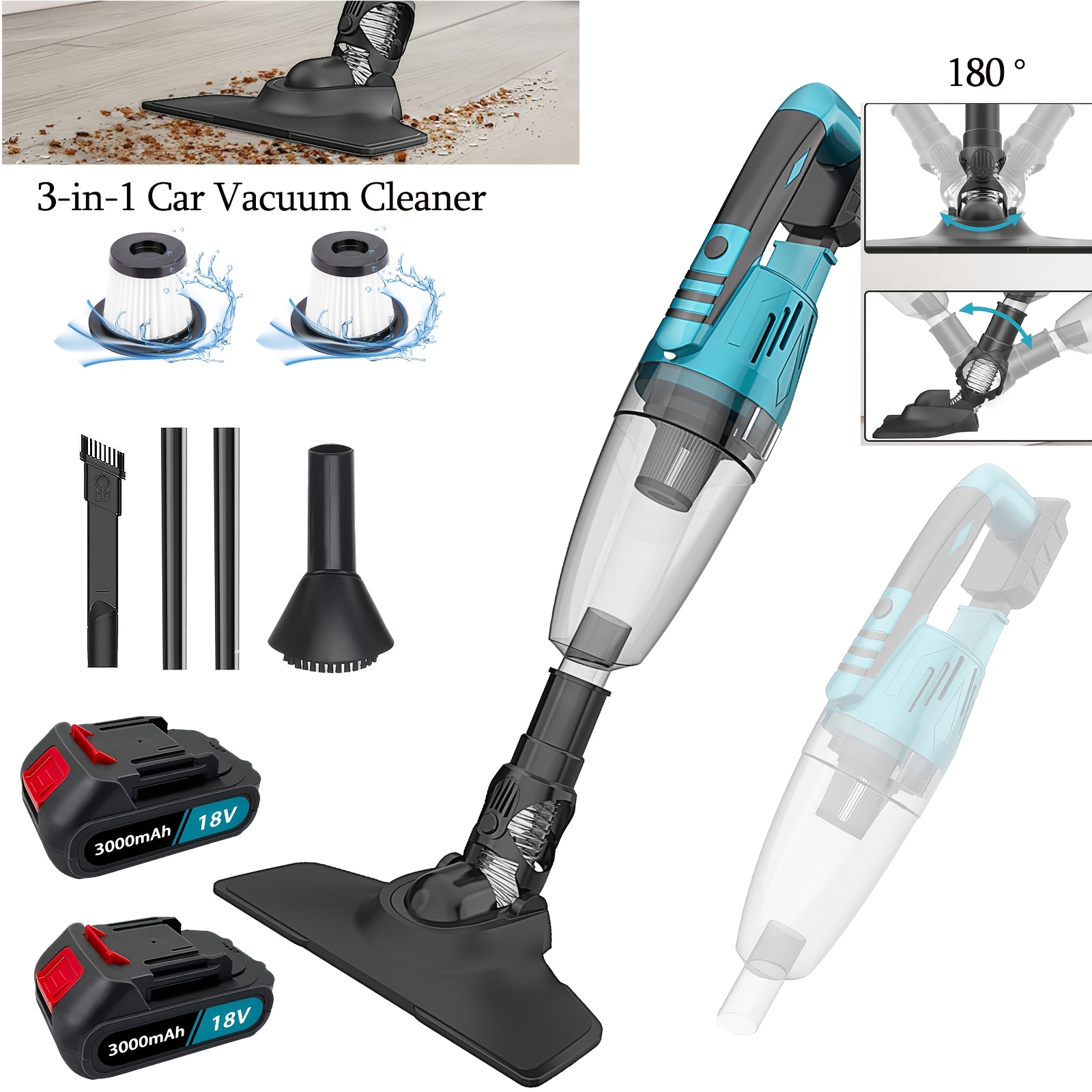 Image of Car Vacuum Cleaner Cordless 350w, Handheld Vacuum Cordless For Makita 18v Battery X2, With 2 Filters, Portable Rechargeable Mini Vacuum For Cars, Carpets, And Pet Hair