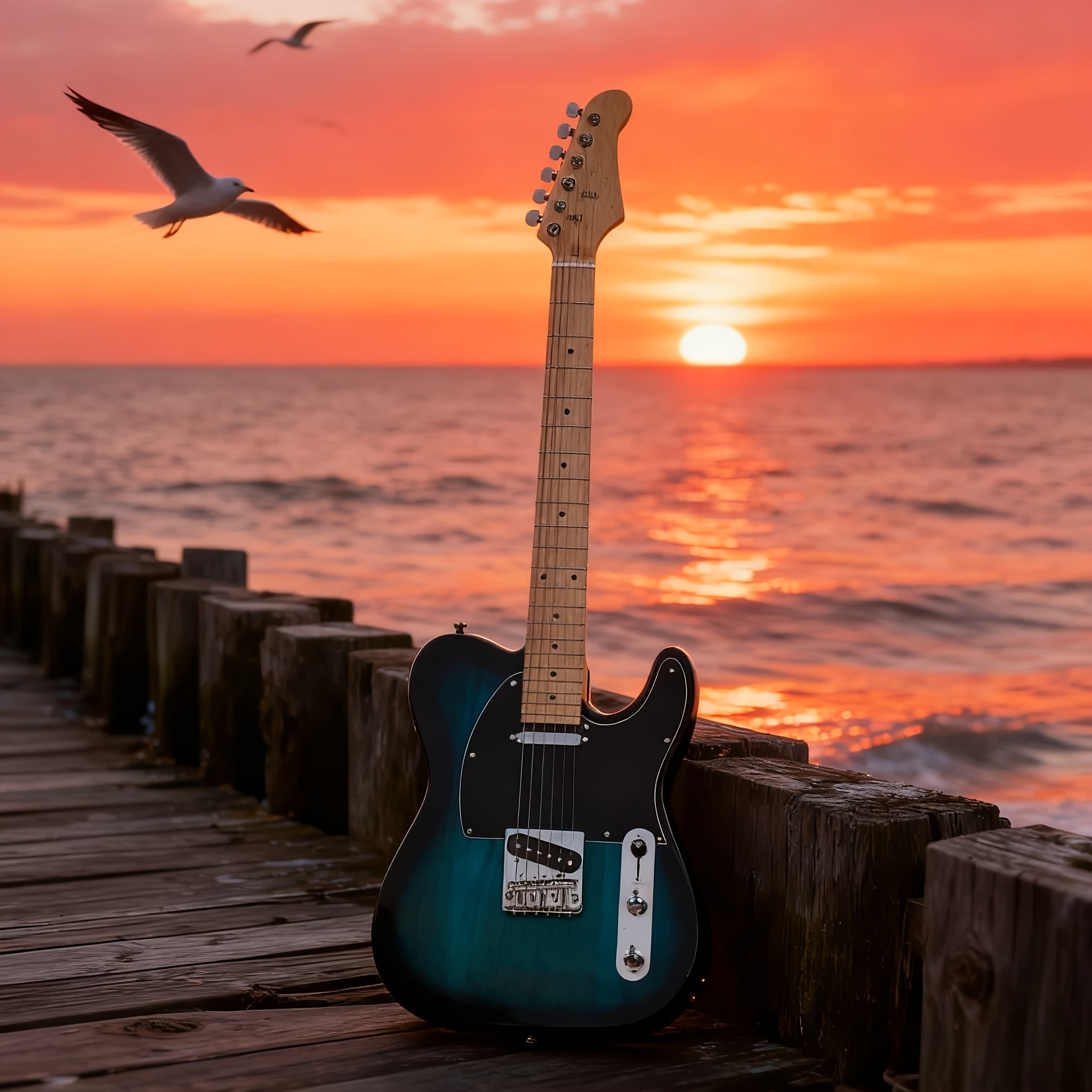 TEMU Maple Fingerboard Gtl Electric Guitar With Ss Pickup - Blue Finish, Maple Fingerboard & Pickguard, 3-tone Design For Versatile Sound & Stylish