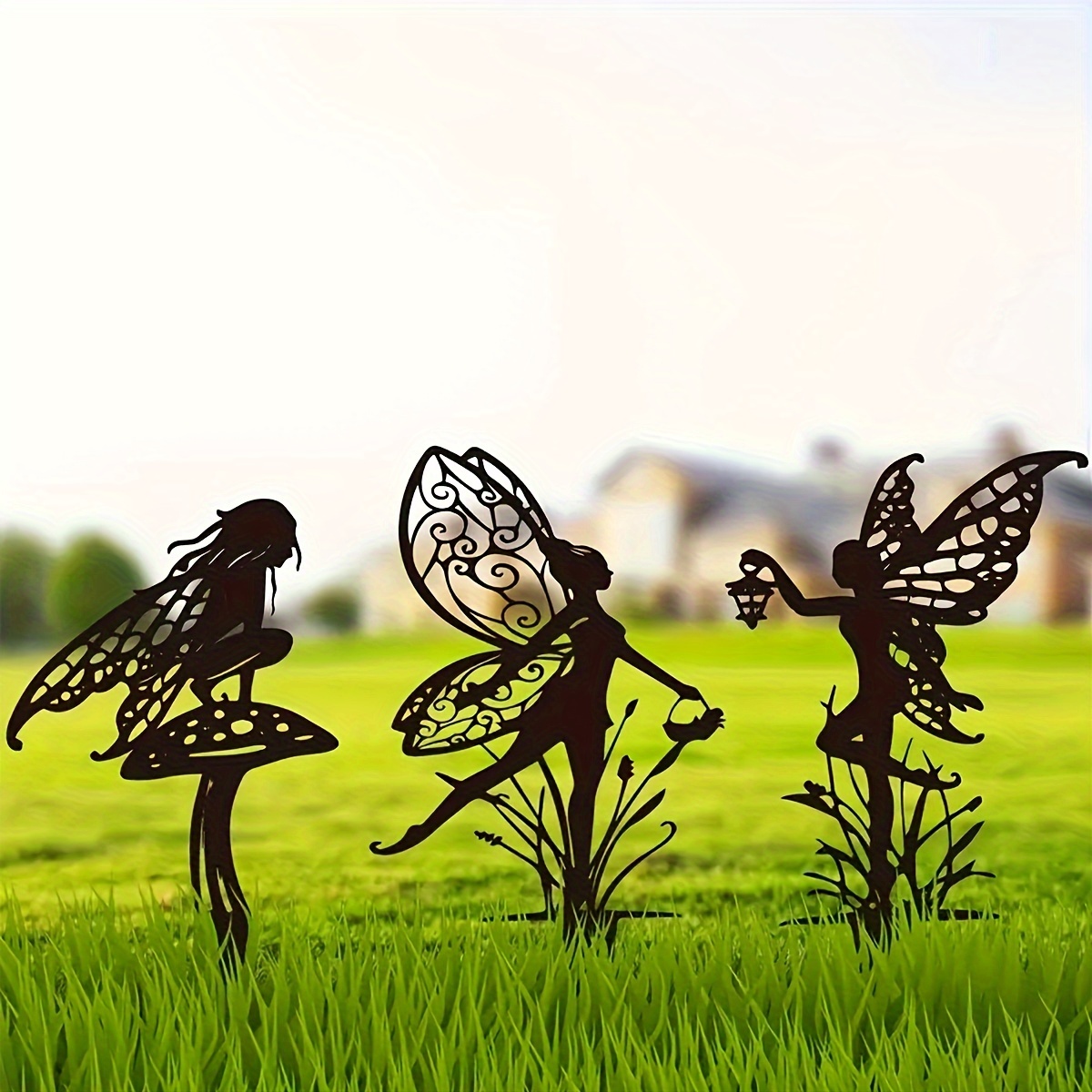 

1pc Art Deco Metal Fairy Garden Stake – Outdoor For Lawn & Patio Decoration, Ideal For Thanksgiving