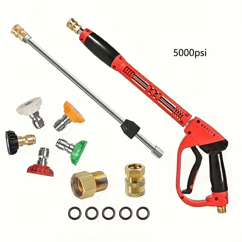 TEMU Pistola de lavado a presi�n de 5000 PSI con 5 boquillas y conector M22 - Hidrolavadora de acero inoxidable de alta resistencia de 100 cm para