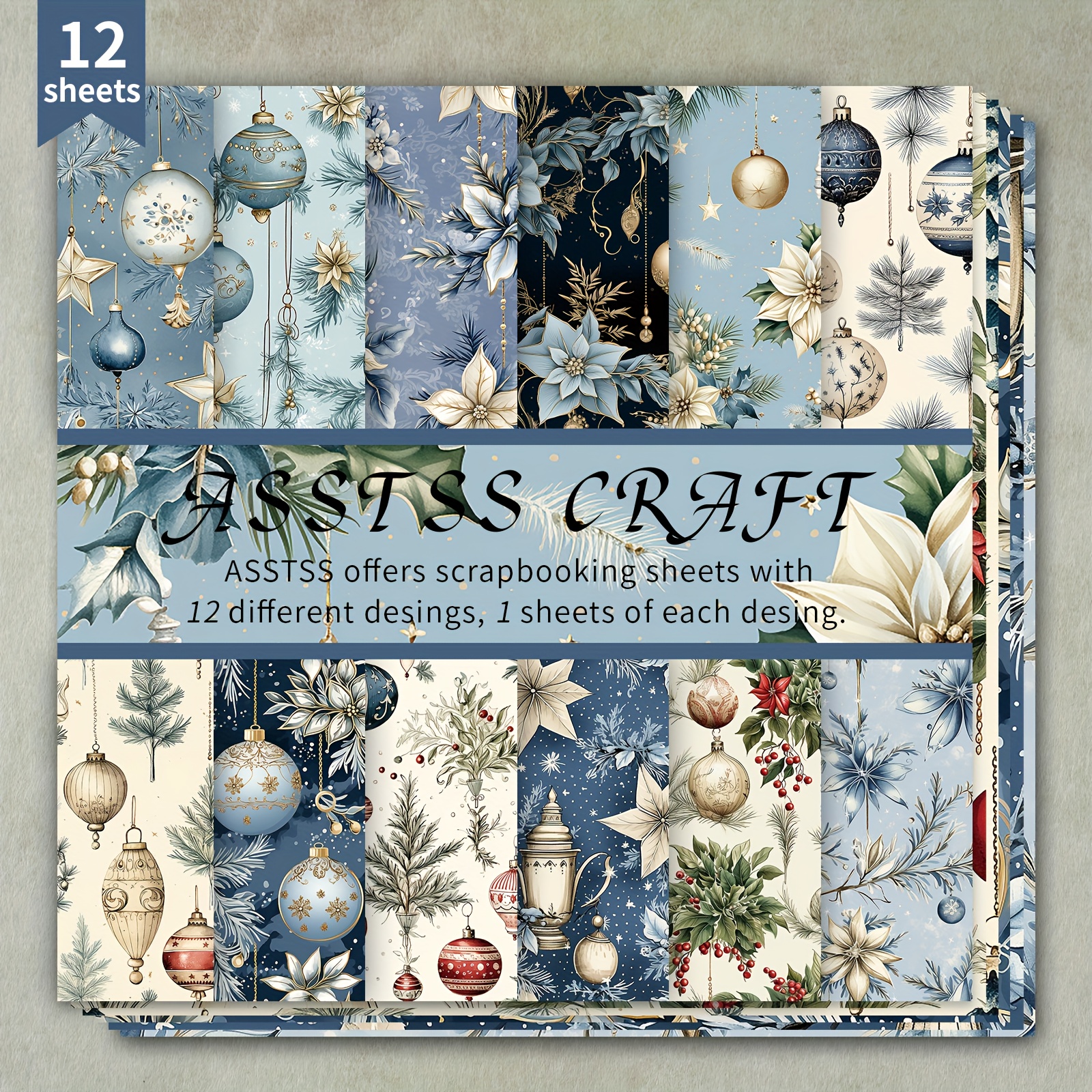TEMU A 12-sheet Pad Of Scrapbooking Paper Featuring Vintage And Elegant Christmas Designs, Made From Heavyweight Cardstock Suitable For Journaling,