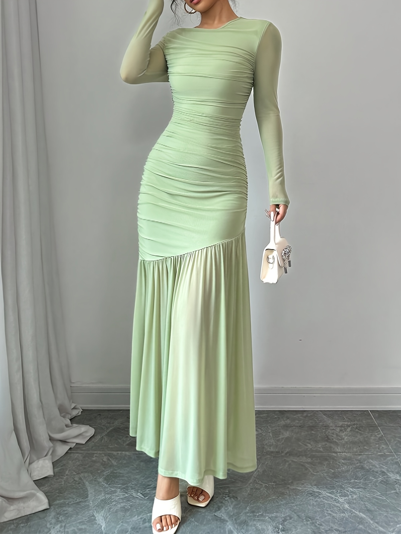 long sleeve mesh dress canada womens solid color long sleeve mesh dress temu