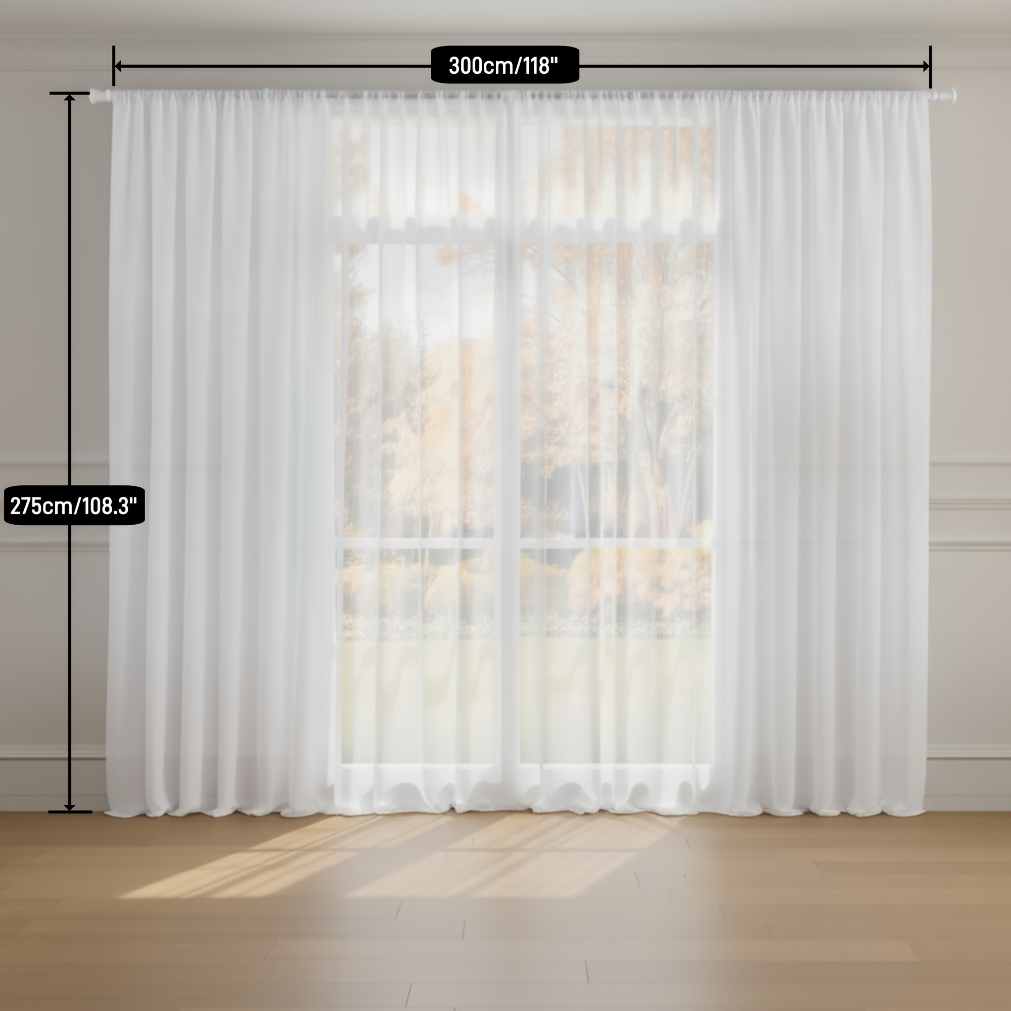 E-shop 1 Paneel ultraweiter französischer Landhausstil weißer Schattenvorhang, bis zu 800 cm Breite x 275 cm Höhe, leichter & luftiger für große