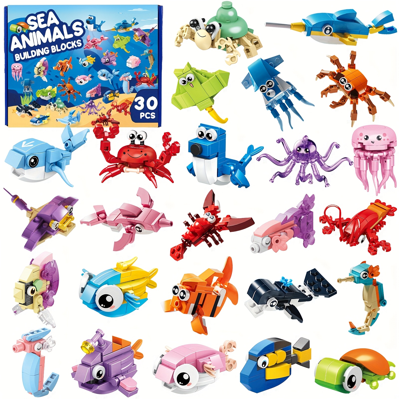 TEMU 30 Pack Ocean Building Blocks Toys, Mini Party Favors Building Set For Kids Building Bricks Toys For Boys Girls Holiday Goodie Bags Stocking