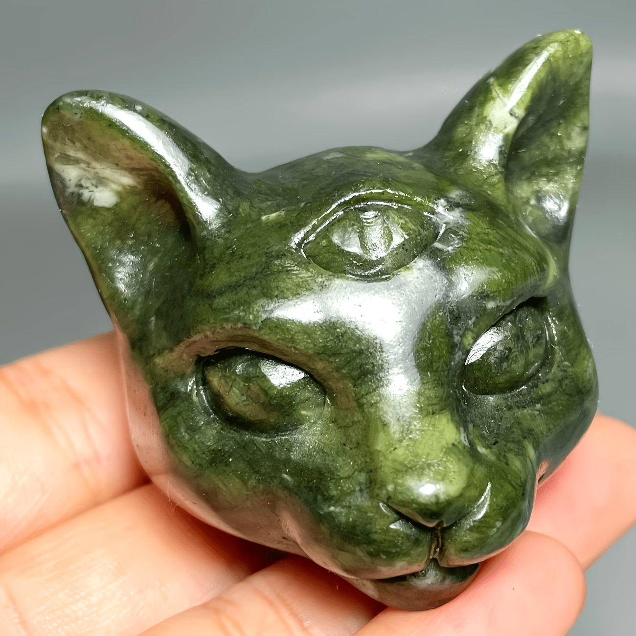 TEMU A Cute Natural Stone Kitty Artificial Crystal Figurine, An Exquisite And Unique Cat Head Carving Piece, A Artificial Crystal Three- Kitty