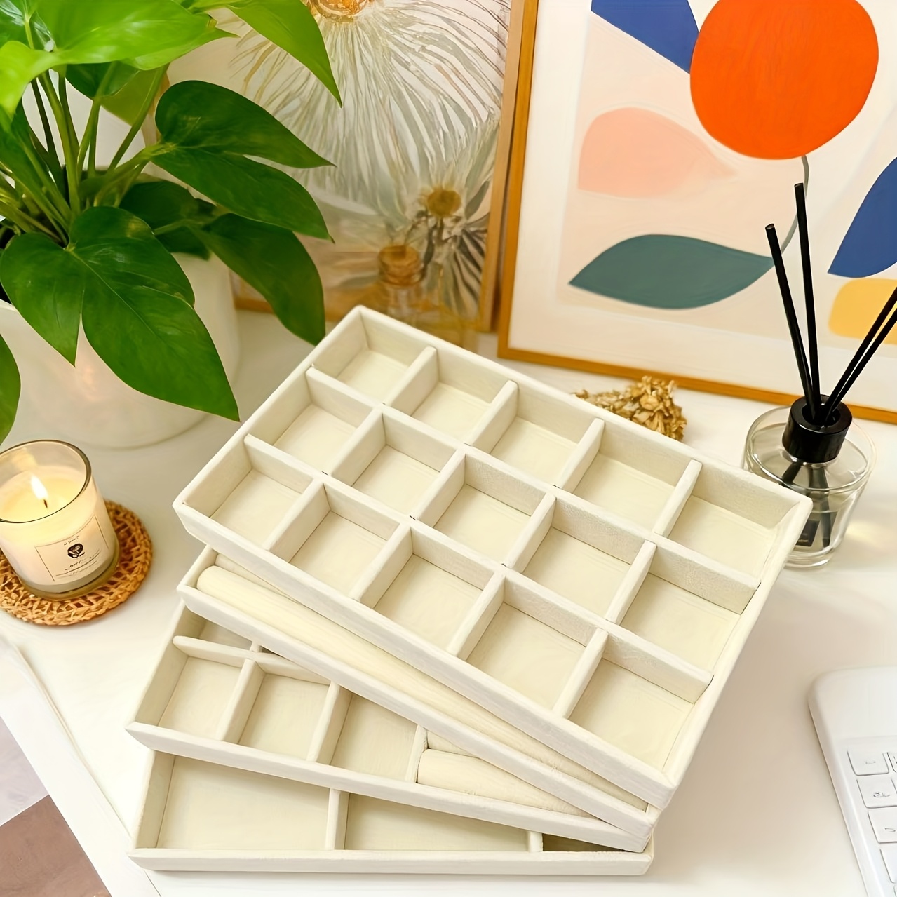 4pcs Velvet Honey Yellow Stackable Jewelry Storage Tray