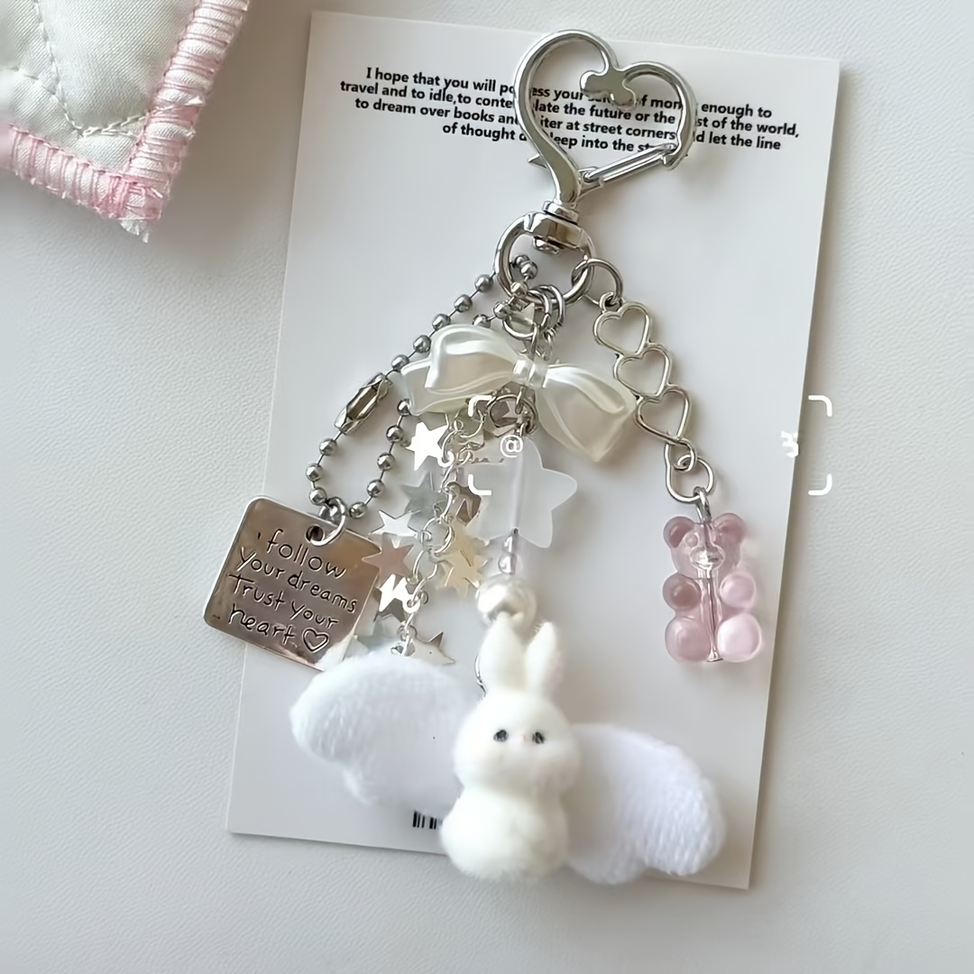 TEMU Lanyard Sweet Girly Keychain Niche Bunny Pendant Christmas Women Keychain