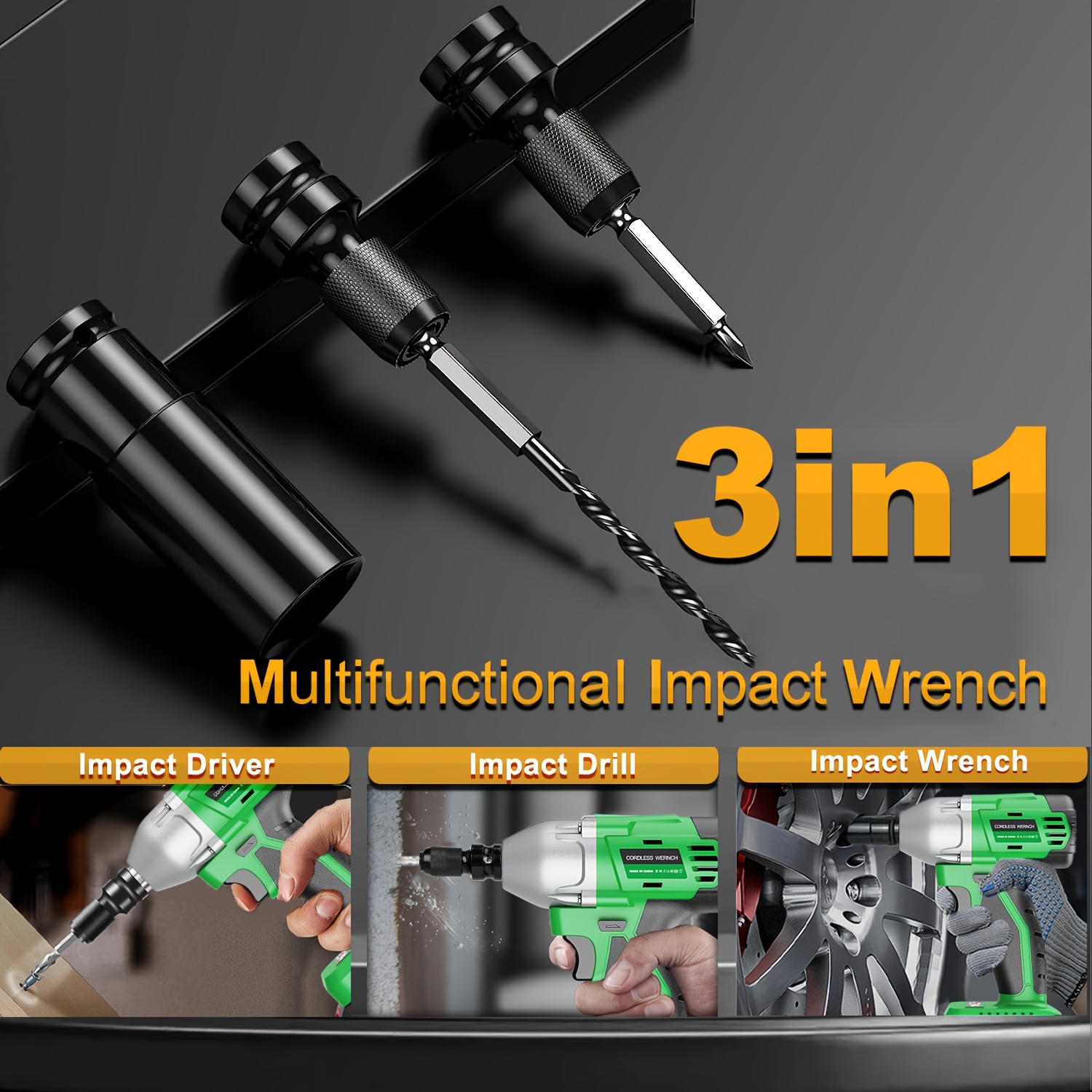 20v 4000mah cordless impact wrench drill set 3 in 1