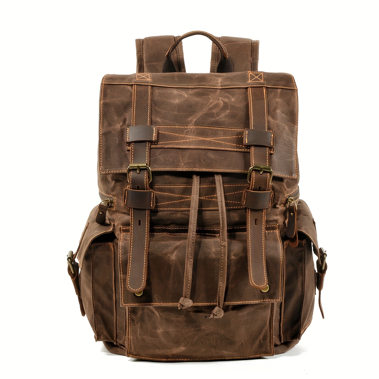 

Vintage Backpack Men's Oil Wax Canvas Travel Laptop Bag Outdoor Casual Leather Leather Hiking Bag