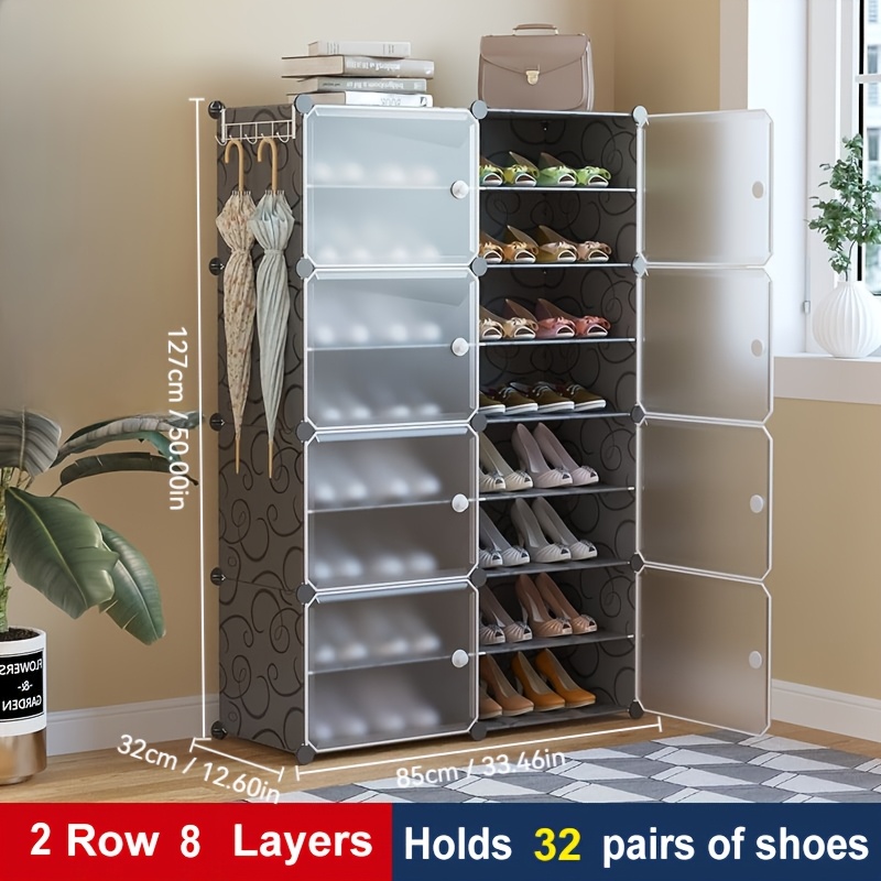 Space- 4 Layers Shoe Organizer With Doors - Large Capacity, Adjustable Shelves, Portable & Expandable Storage Cabinet For 16-40 Pairs, 2rows, 4/6/8/10layers