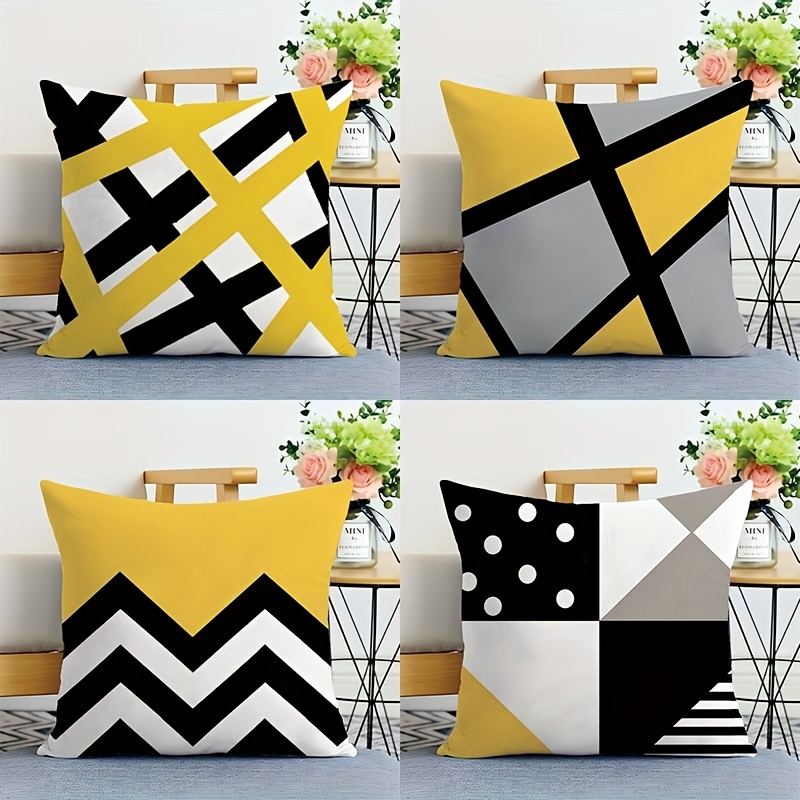 TEMU Ensemble de 4 Coussins de Canapé Géométriques Jaune et Noir, Idéal pour Salons au Design et Luxueux. Utilisables Housses de Coussin pour