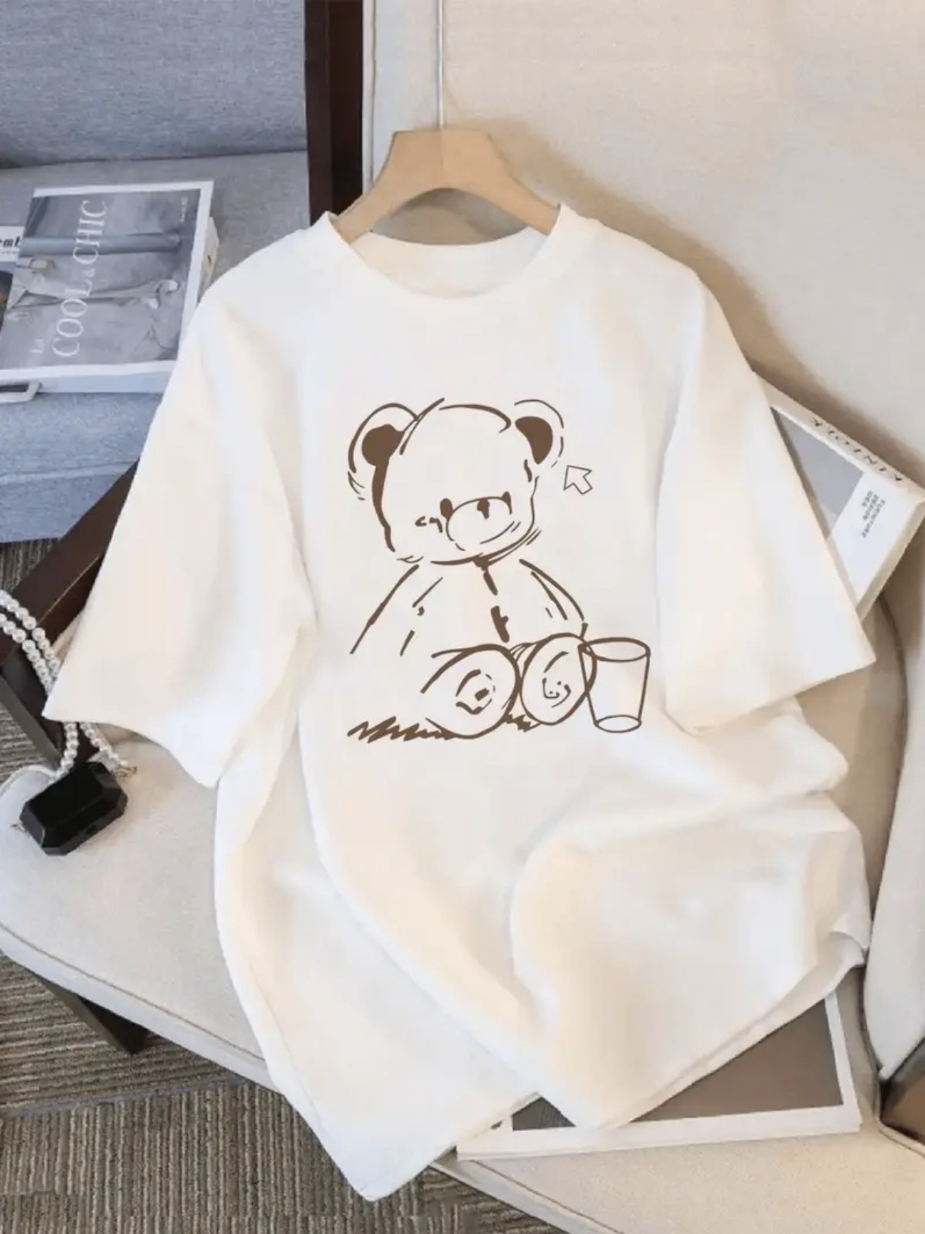 womens cute teddy bear graphic tee loose fit breathable crew neck t shirt soft everyday casual shirt for women machine washable summer top for lounge outfits parties fast shipping party attire relaxed fit comfortable material short sleeve tshirt   Product details 0