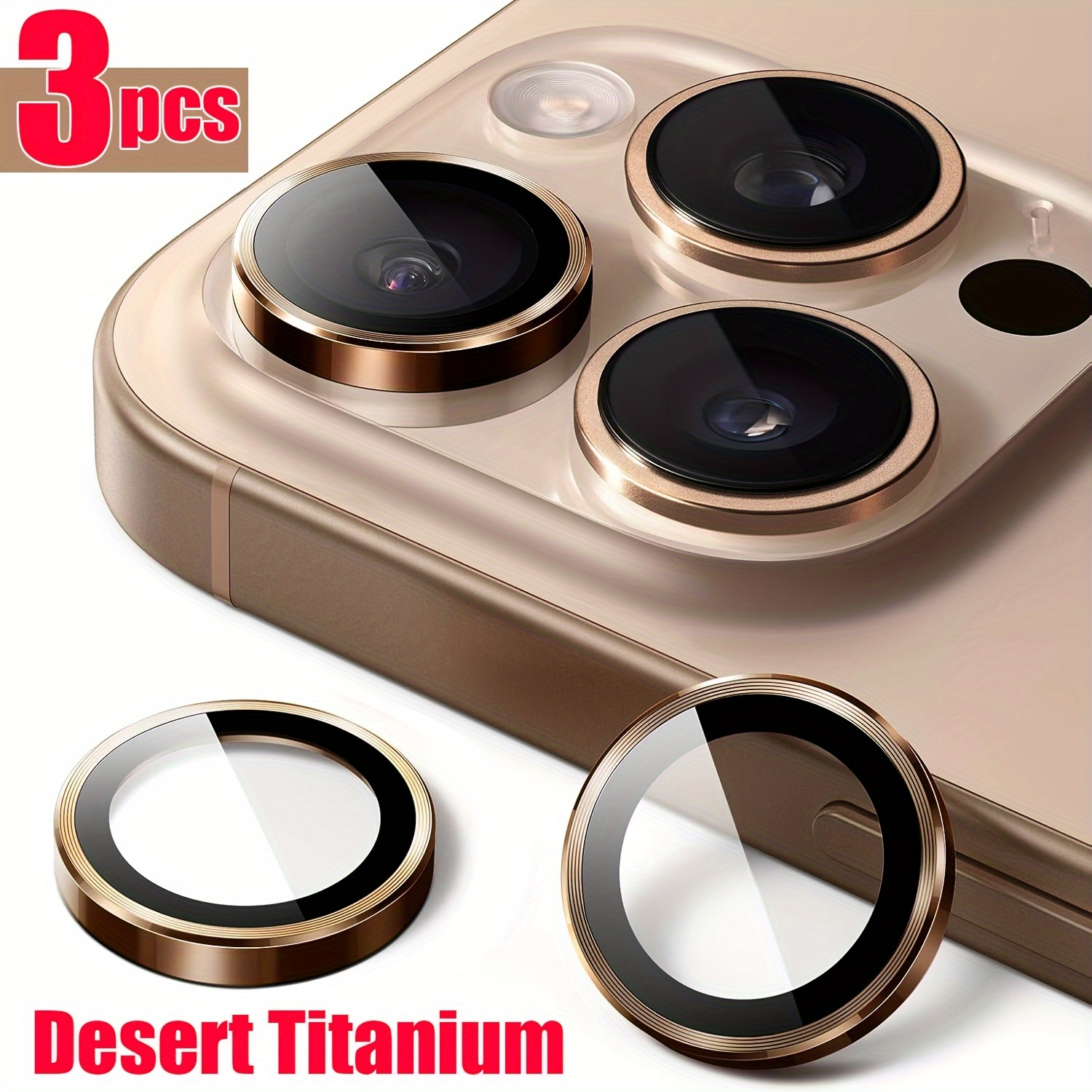 

3-pack Desert Titanium Camera Lens Protectors, Tempered Glass, , Compatible With Iphone 15 Plus & 16 Pro, Case Friendly Metal Camera Cover