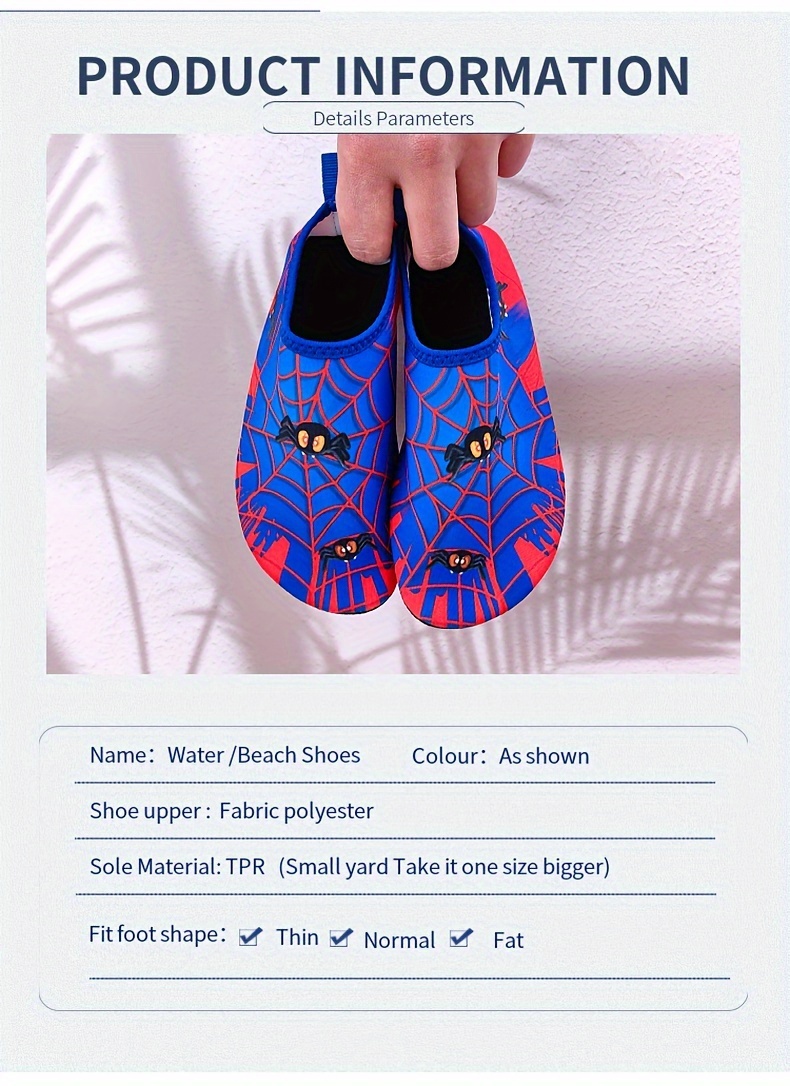 Spider Boy Beach Shoes Red Wading Shoes Lightweight Water Shoes Beach Swimming Girls Water Shoes Swimming Surfing Summer Youngsters's Cartoon Cute Three Spider Webs