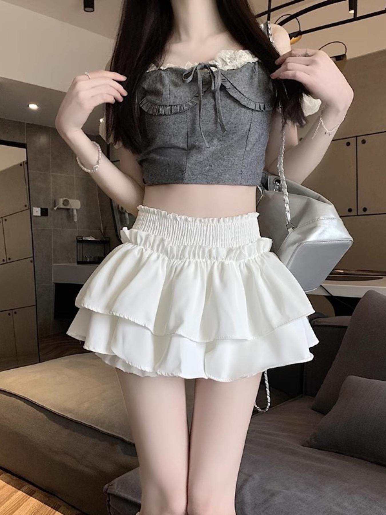 womens chic white pleated mini skirt elastic waist layered Temu