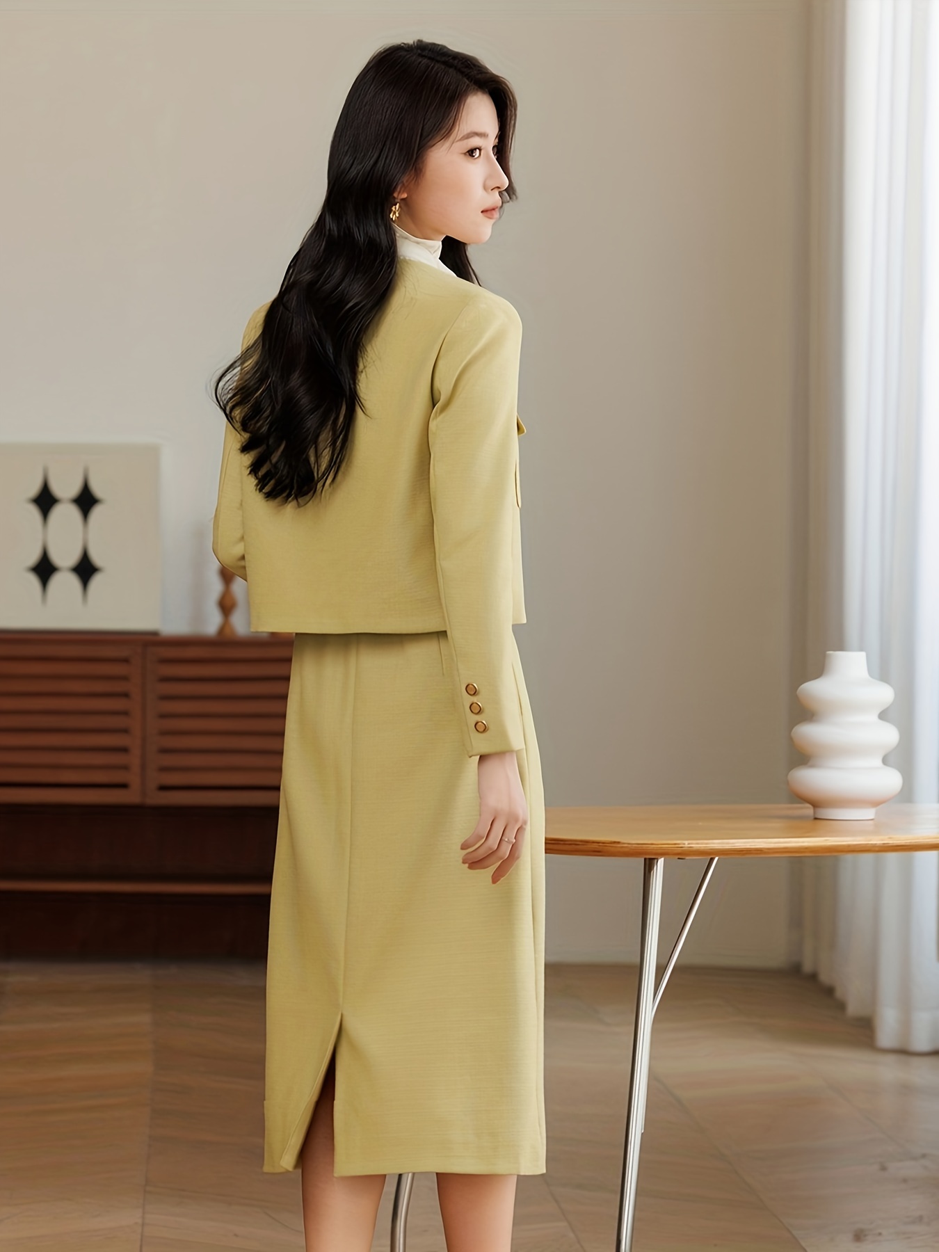 Completo Donna Elegante A Due Pezzi: Cappotto A Maniche Lunghe E Gonna A Vita Alta A Linea A, Taglie S-XXXL, Perfetto Per Ufficio