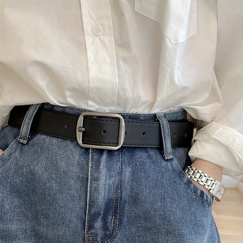 Image of Unisex Black Vintage Pu Belt, Jeans Waist Belt Men's Trendy Easy All-match Belt Women's