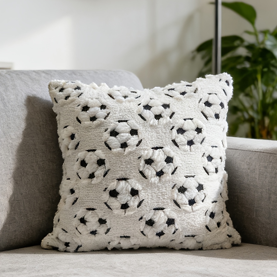 TEMU 1pc Of Plush Soccer Decorative Pillow Cover, 18x18 Inches, Soft Plush Soccer Decorative Pillow Cover, Suitable For Bedroom, Living Room, Sofa,