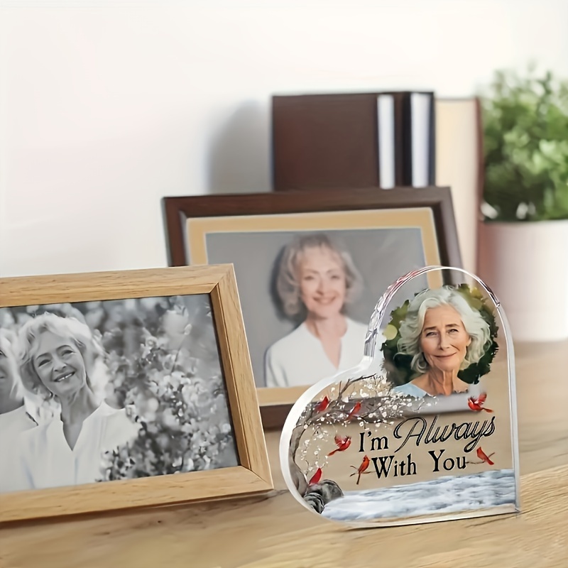 

1pc Personalized Acrylic Heart-shaped Photo Keepsake, Custom Engraved Memorial Plaque, "i'm " , Home Decor Display