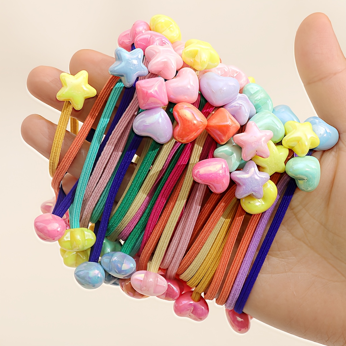 30 pcs high acrylic beads hair ties starry double - Temu