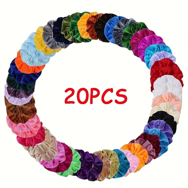 

20pcs Soft Velvet Elastic Hair Ties - Solid Color, No-damage Ponytail Holders For Women & Girls