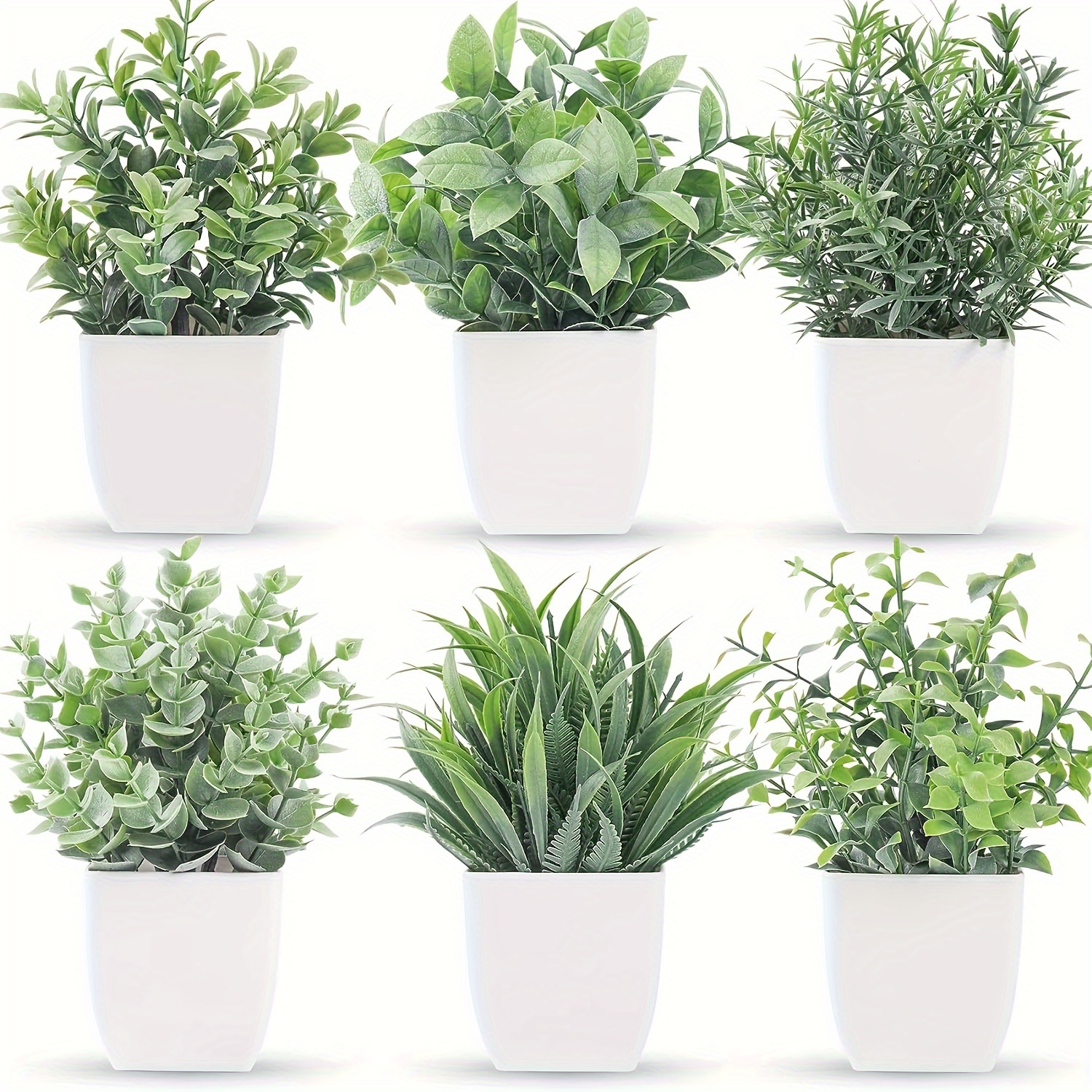 

6pcs/set 7.18in/18cm Mini Potted Fake Plants, Artificial Plants For Indoor And Outdoor Decoration, Plastic Eucalyptus Plants For Office Desk Hotel Bedroom Decor