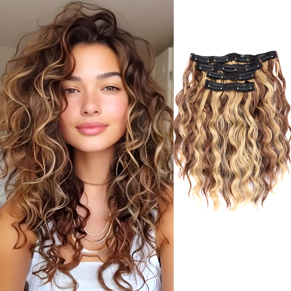 E-shop 14-Zoll Wellenfrisur Stücke 4-teiliges Set, Clip-On Synthetisches Haar Geeignet für Damen Halloween, Weihnachtskleidung