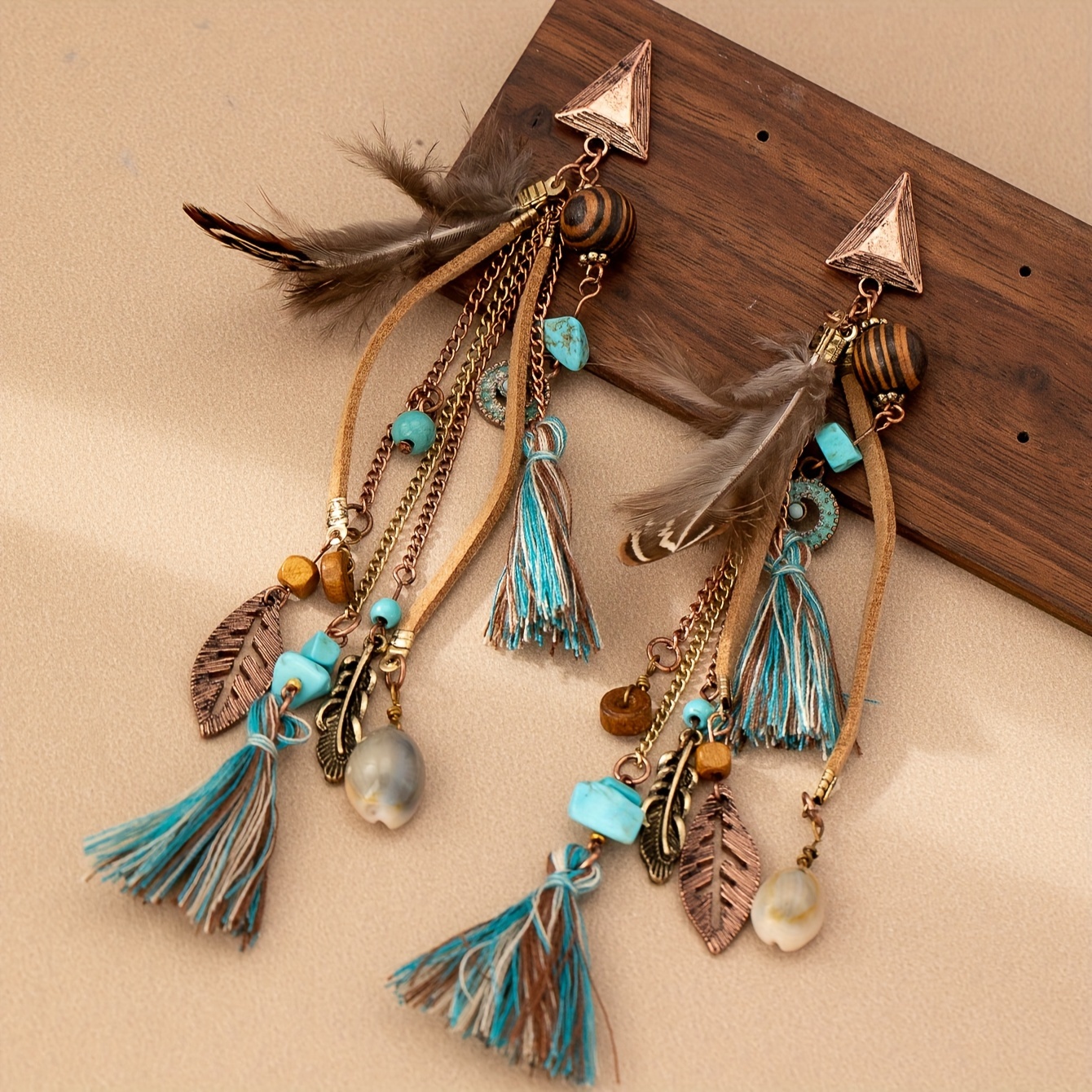 

Boho-chic Vintage Feather Tassel Earrings - Alloy, Casual Attire & Gifting